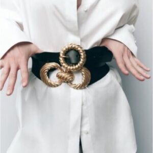 Zara Black Belt with Gold Twisted Buckle